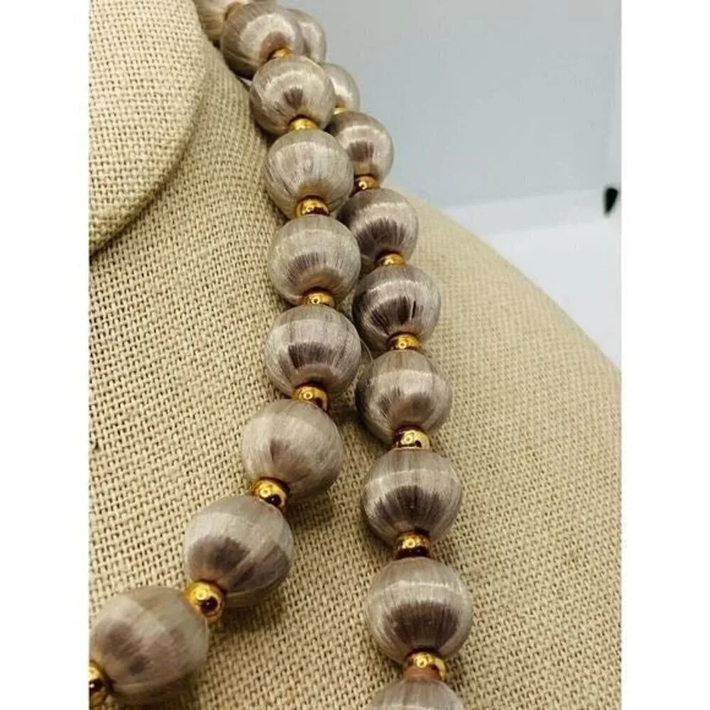 Grey fabric bead necklace 1980s 30